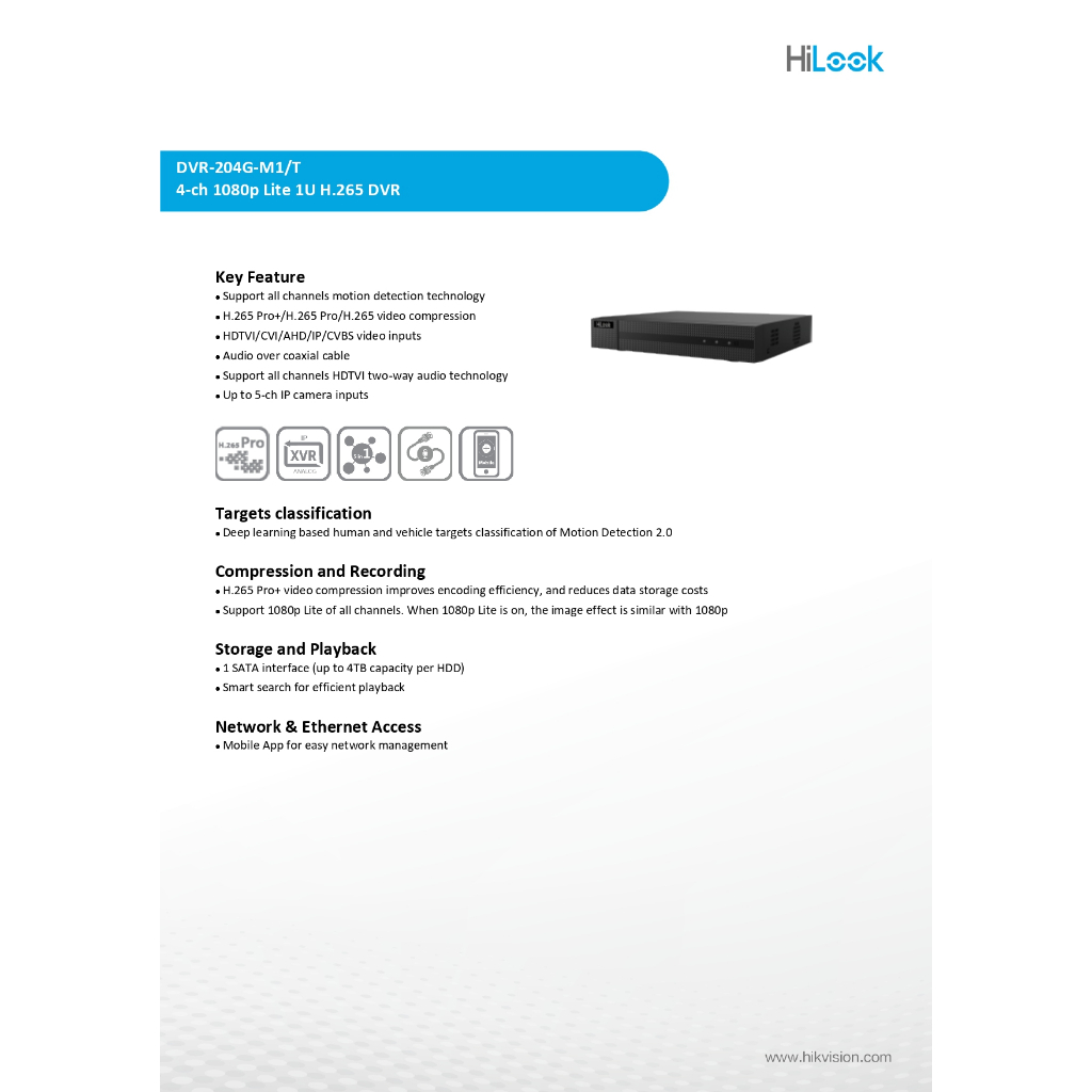 Hilook กล้องวงจรปิด 2MP มีไมค์ในตัว รุ่น DVR-204G-M1(C) + THC-B120-LPS จำนวน 4 ตัว + ชุดอุปกรณ์ - มาแทน THC-B120-C - รูปที่ 4