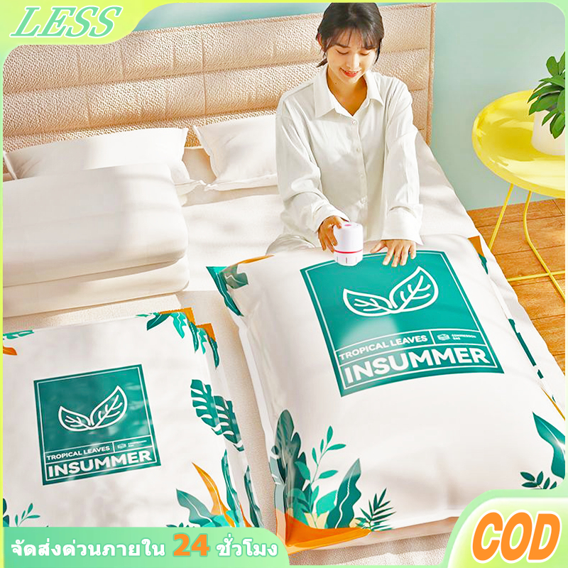 LESS ถุงสูญญากาศ เก็บเสื้อผ้าผ้าห่มผ้านวมจัดเก็บของกระชับพื้นที่แพ็คของเดินทางถุงใส่เสื้อผ้าพกพา ราคาต่อชิ้น(แบบใส)