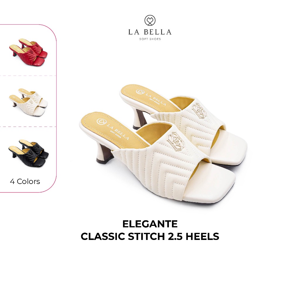 LA BELLA  รองเท้าส้นสูงหนังแกะ รุ่น ELEGANTE CLASSIC STITCH 2.5 HEELS 4 สี