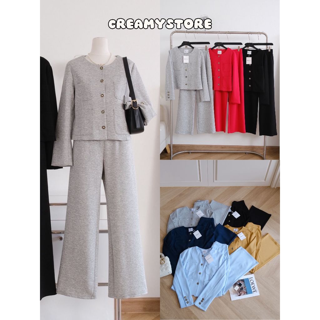 CreamyStore เซต2ชิ้น เสื้อแขนยาวกระดุมหน้า+กางเกงขายาว ผ้านาโนพรีเมียม งานป้ายPrisana