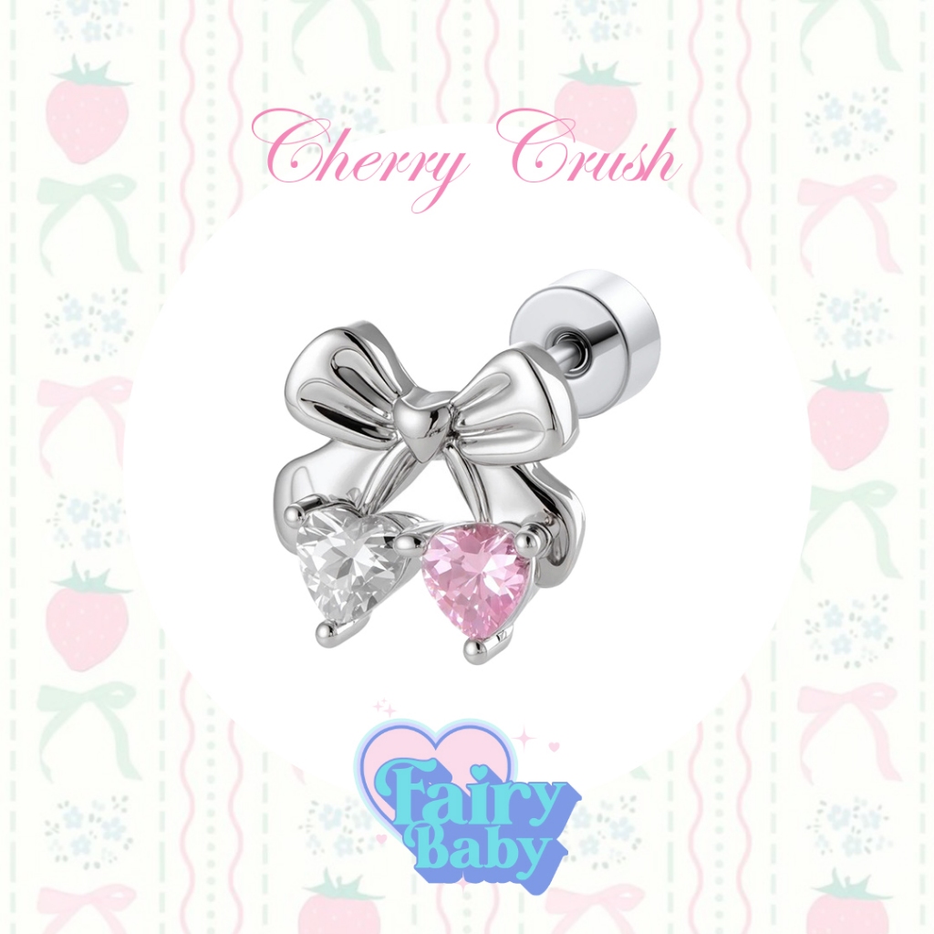 Fairybaby จิว Cherry Crush ( 1 ชิ้น ) รูปเชอร์รี่ แป้นแบน หัวใจ โทนชมพู ขาว น่ารัก 0.8 ยาว 6mm (J3-033)