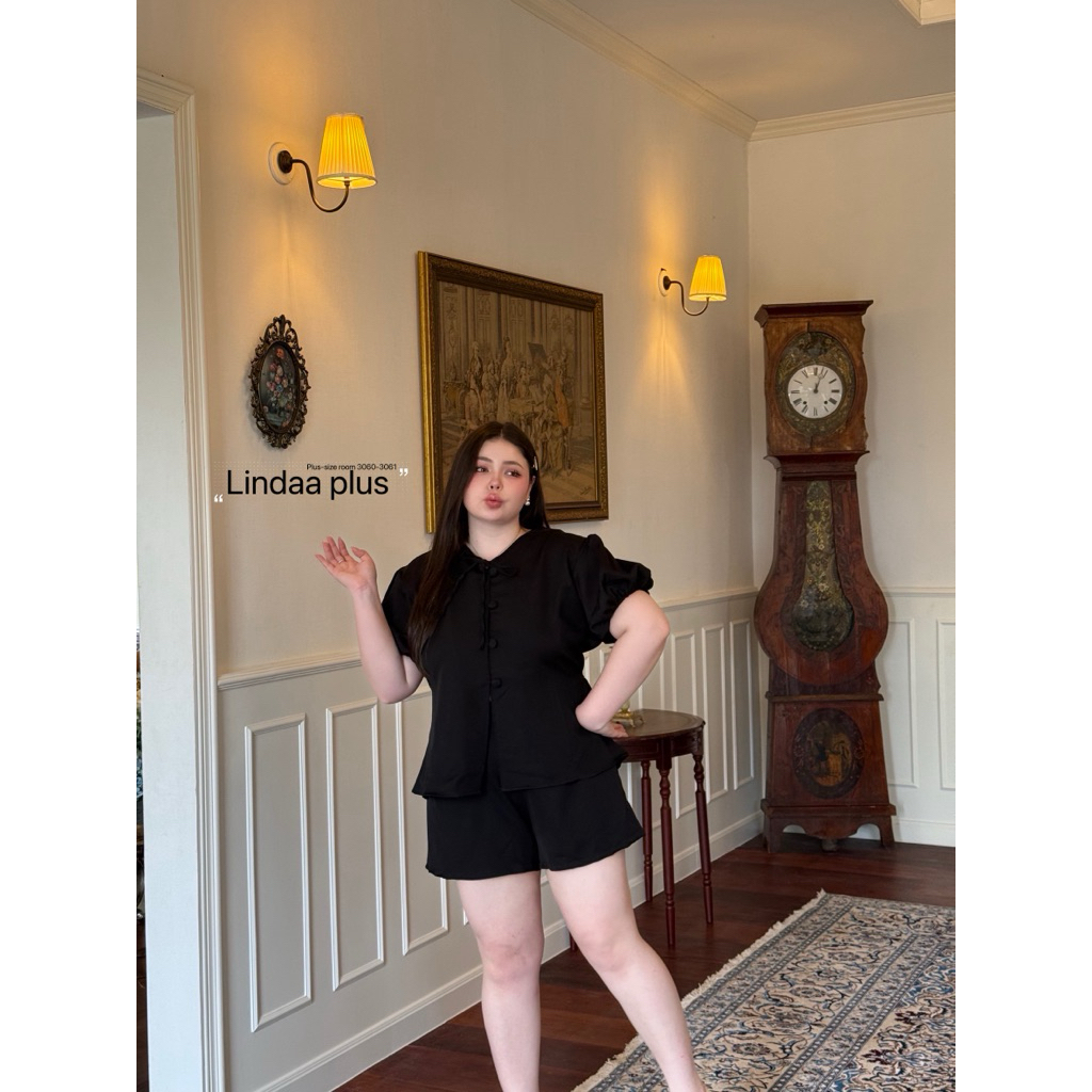 /LD/ ชุดเซ็ต2ชิ้น สาวอวบ มีไซส์อก40-52 เสื้อแขนตุ๊กตากระดุมปั๊ม+กางเกงขาสั้นยางยืดหลัง ใส่เที่ยว ทำงาน #พลัสไซส์ - รูปที่ 5