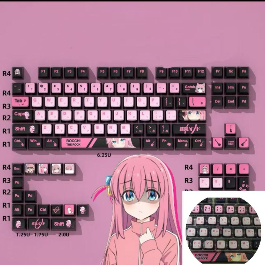 คีย์แคปพุดดิ้ง ลายการ์ตูนน่ารัก ลายคมชัดสวย 129 ปุ่ม PBT + PC Doubleshot + การระเหิดความร้อน คีย์แคปอะนิเมะ ลายการ์ตูนน่