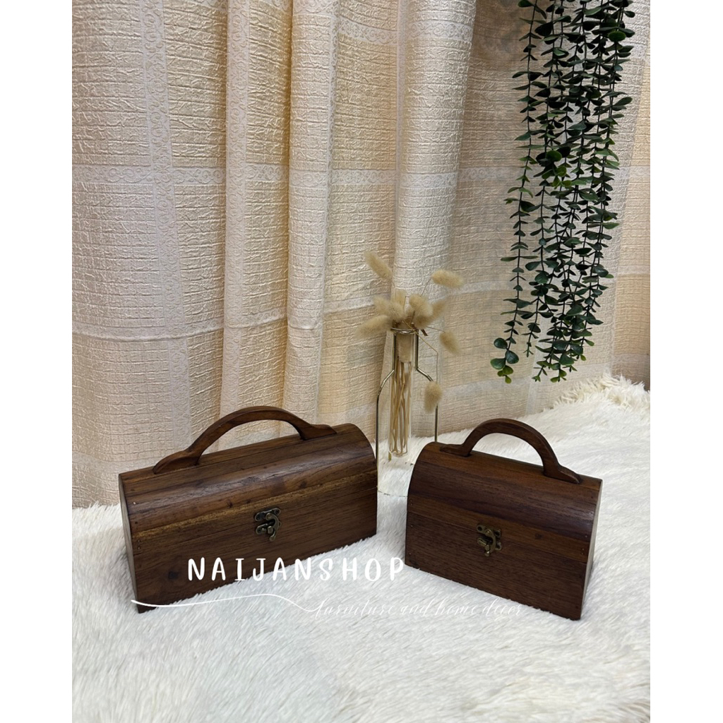 กระเป๋าไม้สัก กล่องไม้สัก แบบมีหูหิ้ว มี 2 ขนาด