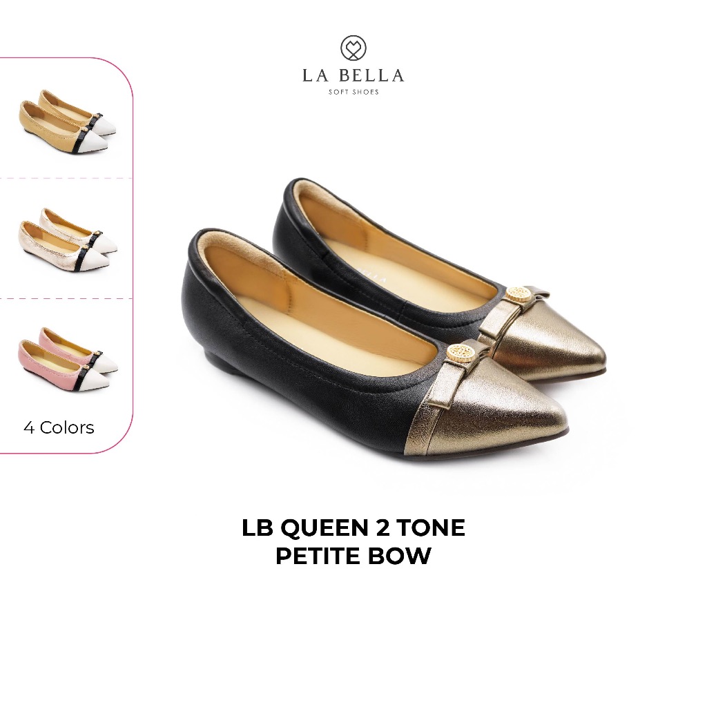 LA BELLA รองเท้าคัชชูหัวแหลมหนังแกะ  รุ่น LB QUEEN 2 TONE PETITE BOW 4 สี