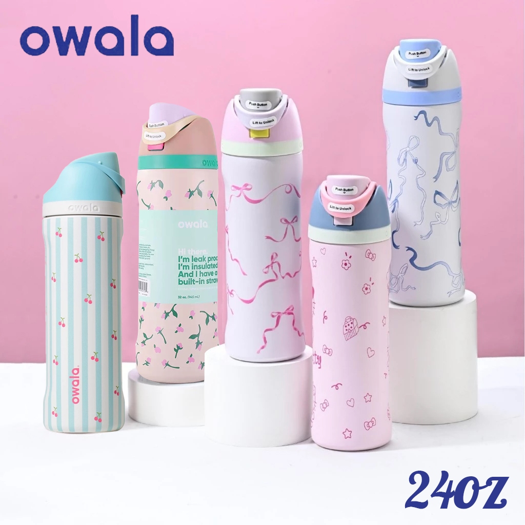 owala 24oz กระบอกน้ำ เก็บความเย็น มีหลอด ยกดื่มได้ การออกแบบร่องจับกระชับถนัดมือ มีลายน่ารัก 710ML