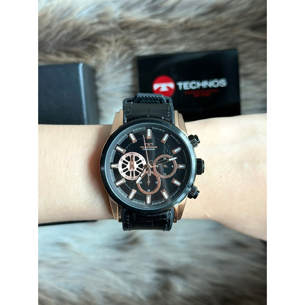 ⌚️Technos T7A70BB Chronograph Black Dial Men Size
