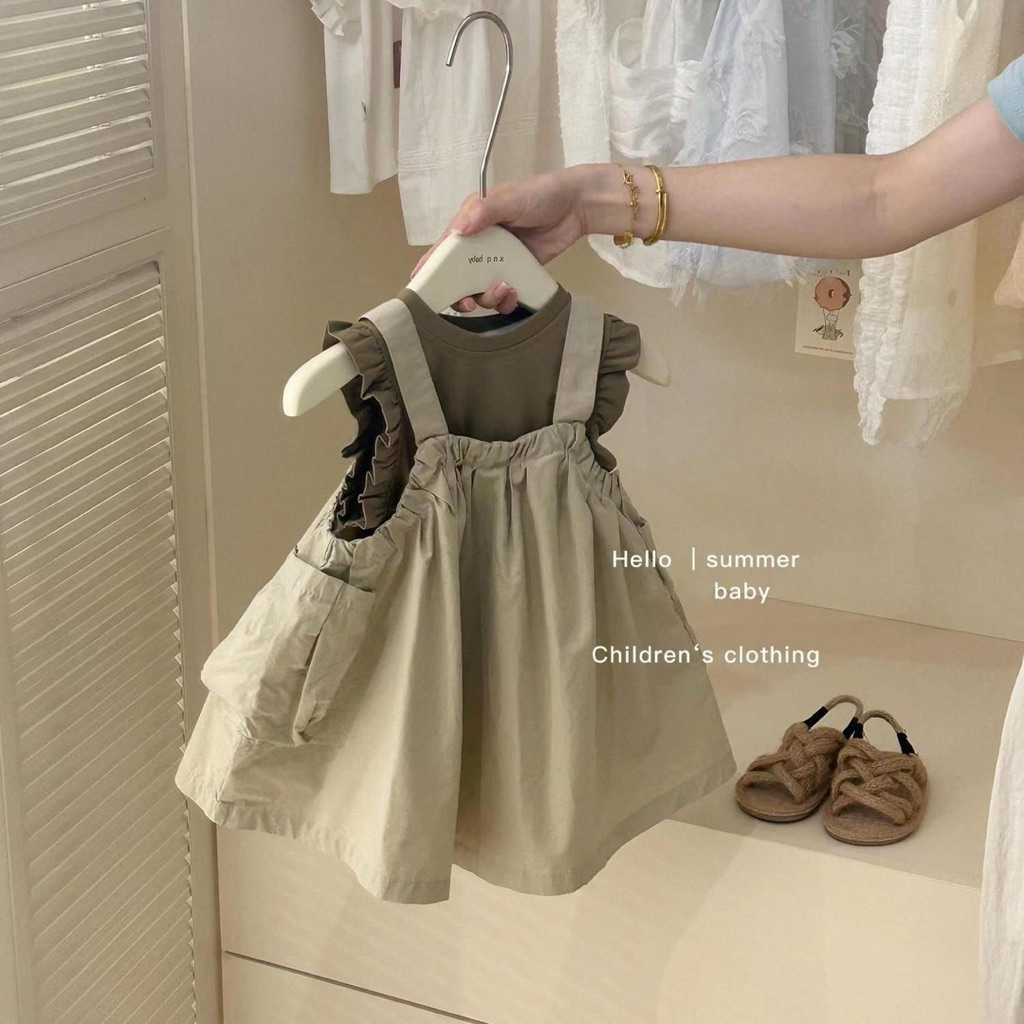 [Namsaii kids]🔥พร้อมส่ง🔥ชุดเซท2ชิ้น ชุดเด็กผู้หญิง เสื้อ+เอี๊ยมกระโปรง มินิมอล สไตล์เกาหลี