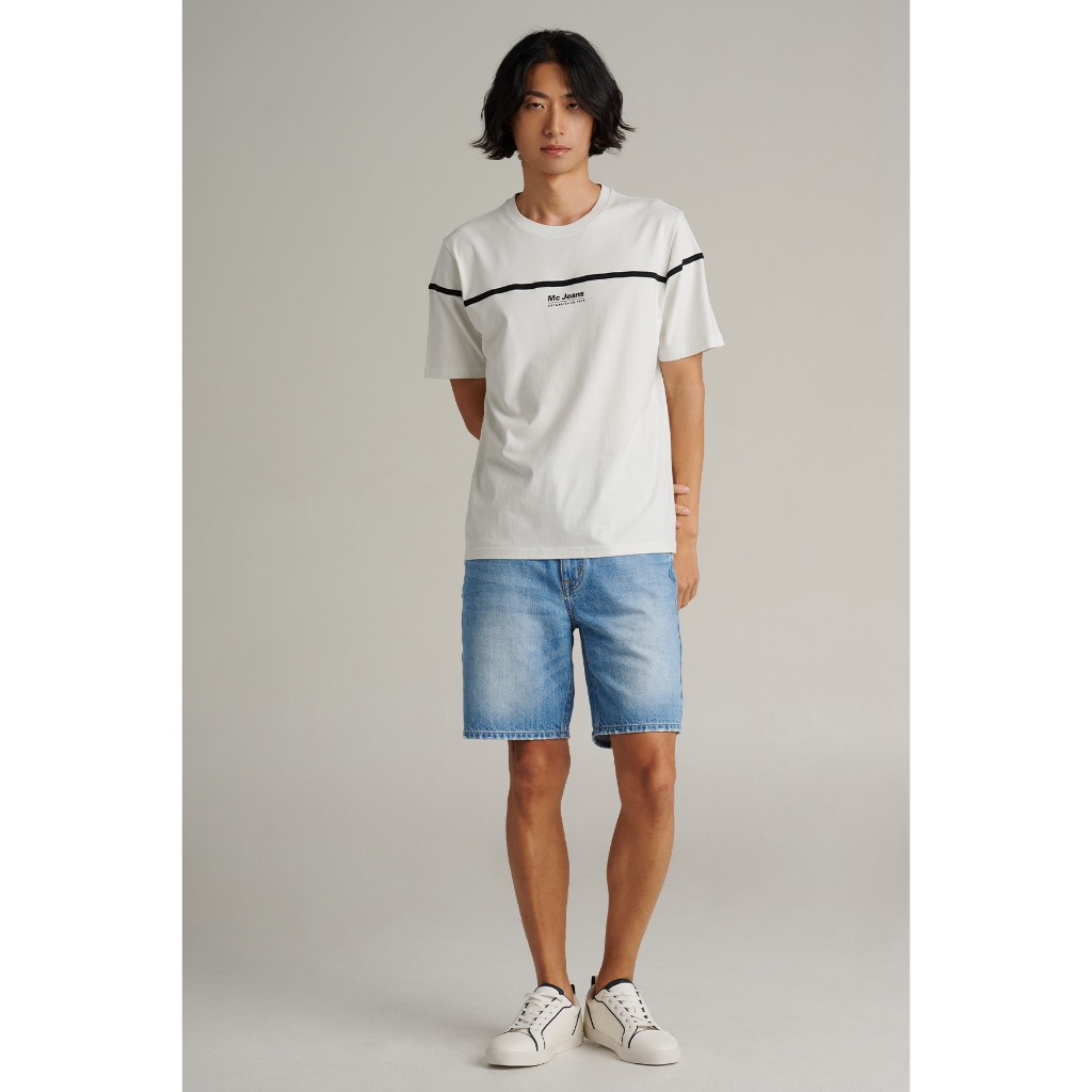 Mc JEANS เสื้อยืดแขนสั้นผู้ชาย คอกลม สีขาวอมครีม MTTZA37 ทรง Regular Fit (เรกูล่