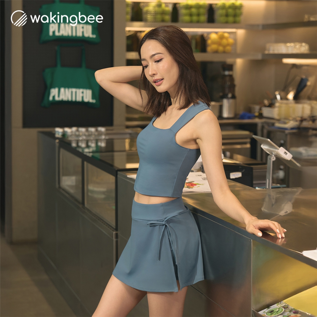Wakingbee x Taew Donna Bratop สปอร์ตบรา ทรงคร้อปยาวพิเศษ ใส่ลงน้ำได้ คอเหลี่ยมสวย ผ้ากันยูวี แห้งไว มีฟองน้ำ