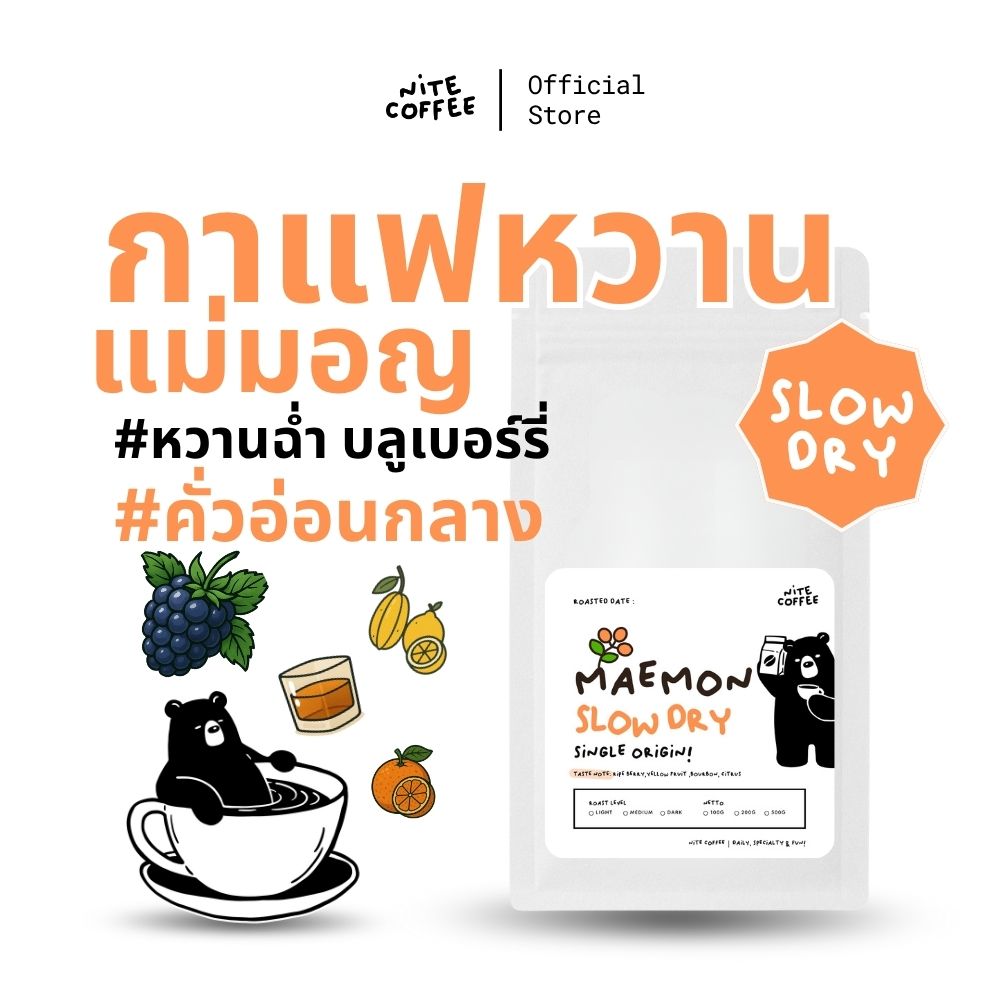 กาแฟ MaeMon Slow Dry รีวิว เมล็ดคั่ว Single Origin ดอยแม่มอญ Nite Coffee หอมหวาน