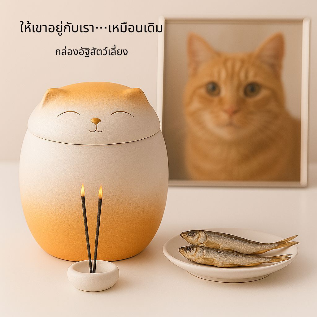 โกศสัตว์เลี้ยงรูปแมว แมวรูปเซรามิก สำหรับขี้เถ้า โกศเก็บกระดูก มี 4 สีให้เลือก พร้อมฝาปิด มี 2 ขนาด