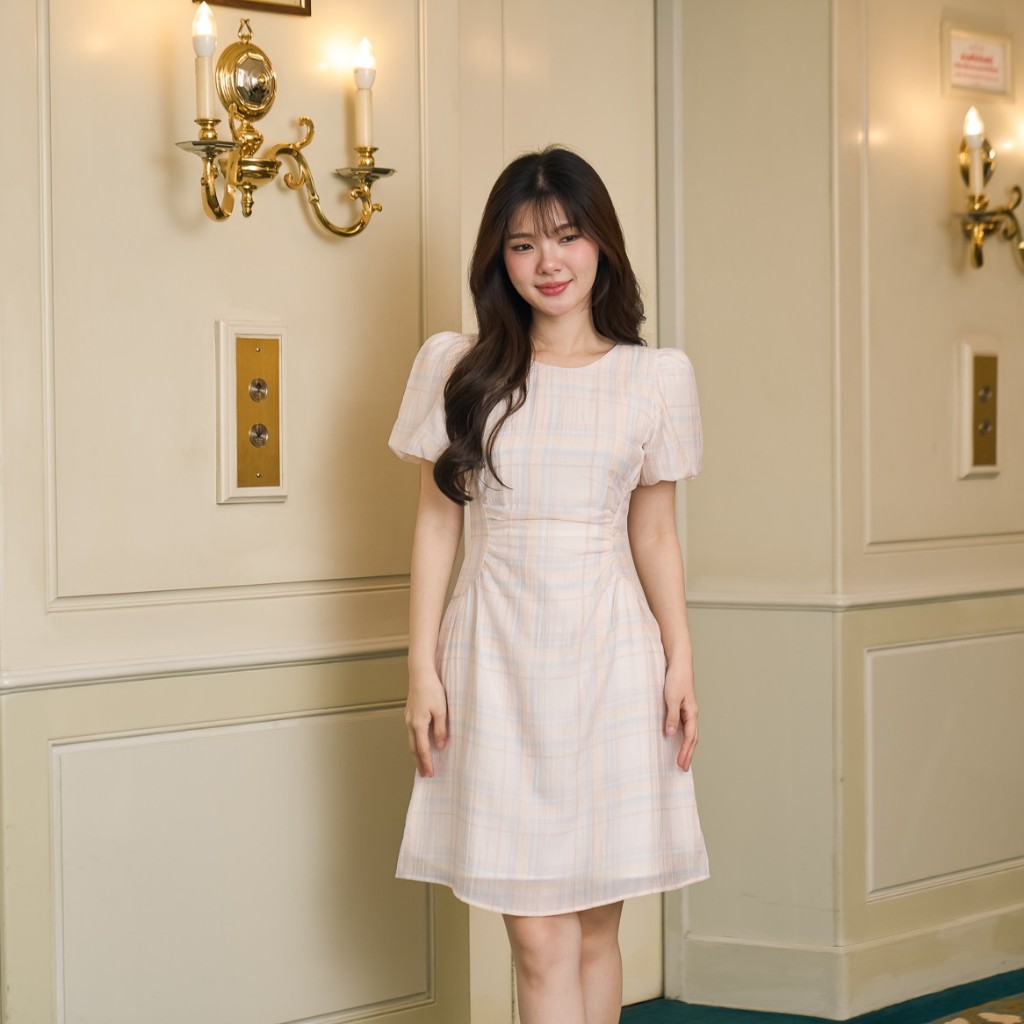 Pixie Bubble Dress (White Scott) เดรสแขนบอลลูน