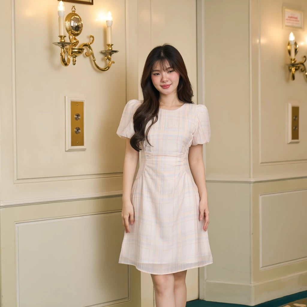 Pixie Bubble Dress (White Scott) เดรสแขนบอลลูน