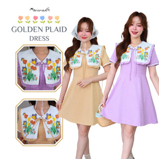 FW34 Golden Plaid Dress ชุดเดรสสั้นทรงเข้ารูป ทอลายสก๊อต  ปก…