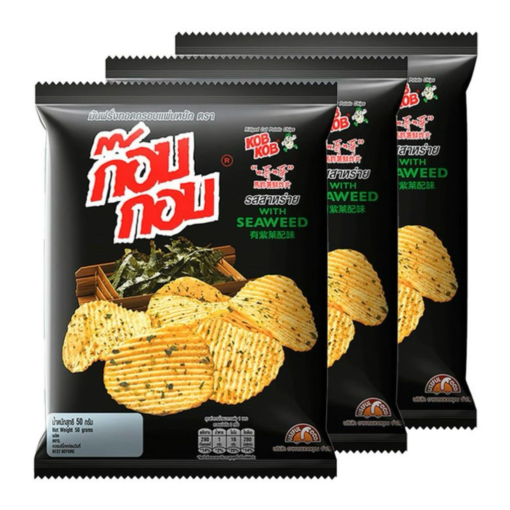 🚗delivery ก๊อบกอบ มันฝรั่งทอดกรอบแผ่นหยัก รสสาหร่าย 50กรัม*3ห่อ