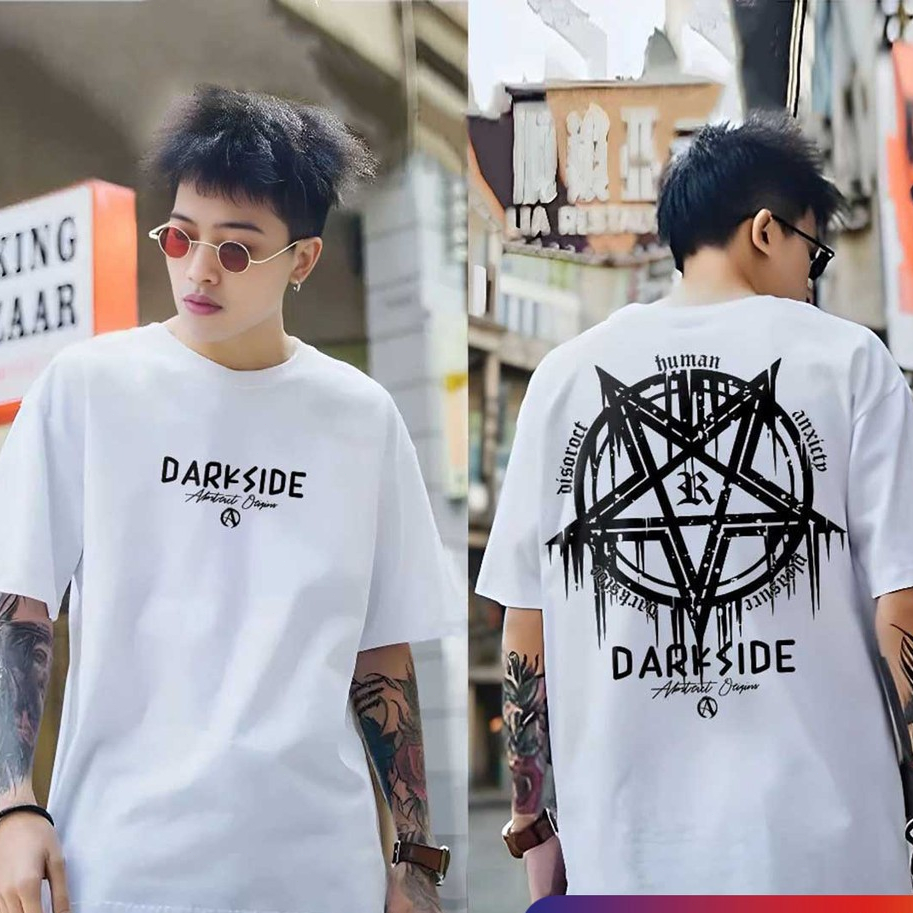 (ผ้าฝ้าย 100%) Luvoro oversize unisex เนื้อผ้านุ่มระบายแขนสั้น  T-shirt สีดำและสีขาว เสื้อยืดทูโทน เสื้อยืดแขนสั้น C199