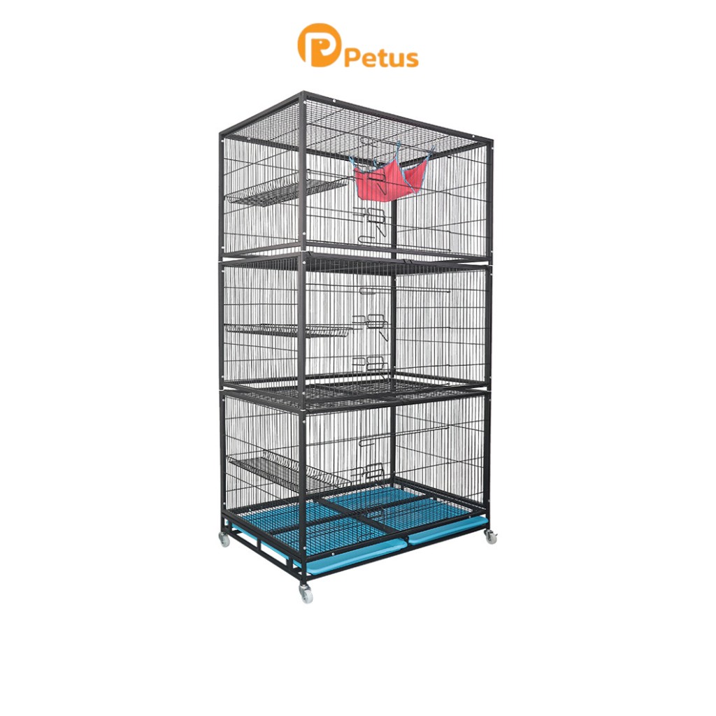 กรงแมวขนาดใหญ่ กรงวิลล่า 3 ชั้น คอนโดแมว ระยะห่างซี่กรง 2 ซม. เหมาะสำหรับสัตว์เลี้ยง เช่น สุนัข กระต