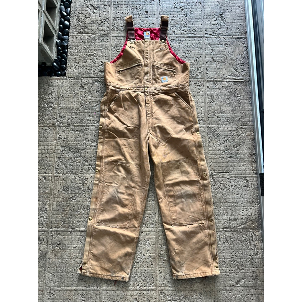 VTG Carhartt Insulated Quilted Bib Overalls Duck Tan Brown R04 BRN Size : 40x32
