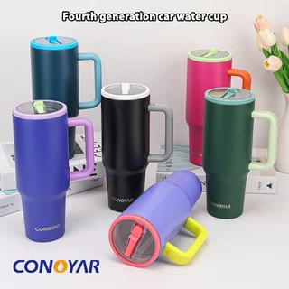 CONOYAR แก้วเก็บความเย็น สแตนเลสแท้ 1200MLพร้อมที่จับ และฝาปิดหลอด เก็บเย็น-ร้อนได้นาน แก้วสแตนเลส T01304