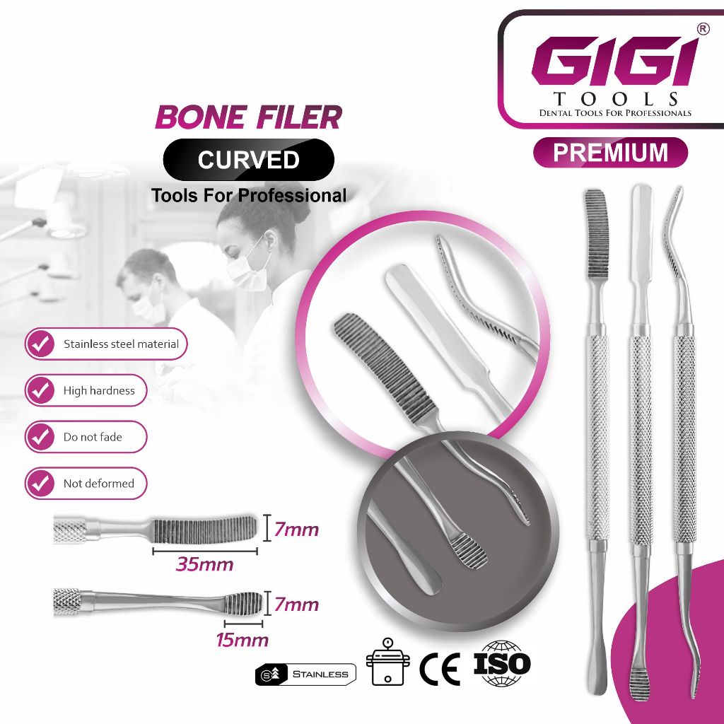GIGI Tools Dental Bone File Miller Filler Cross Cut Curved Points Double Ended Stainless Steel CE