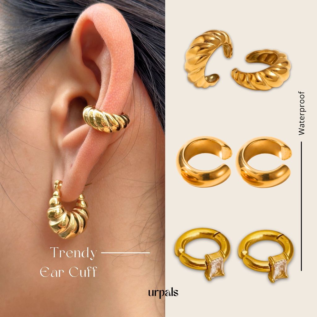 URPALS ต่างหูหนีบ ต่างหู Ear cuff ตัวเรือน Stainless ชุบทอง 18K แพ้ง่ายใส่ได้ ใช้งานได้นาน