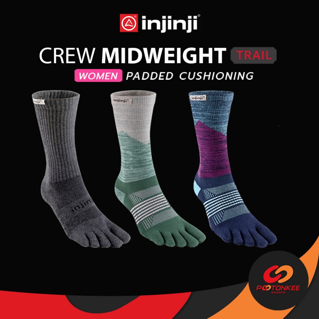 INJINJI CREW TRAIL (WOMEN) ถุงเท้า 5 นิ้ว วิ่งเทรล หนากลาง ความยาวครึ่งแข้ง