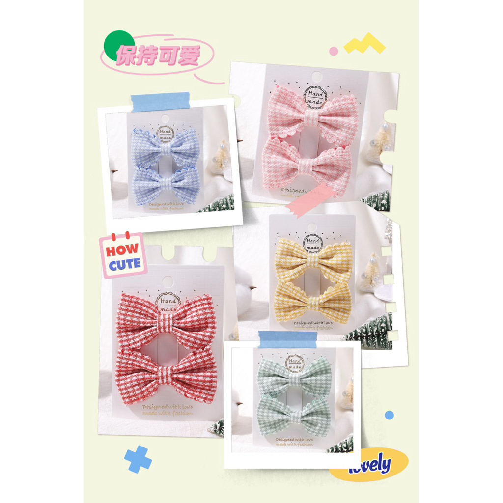 🌼กิ๊บติดผมโบว์ กิ๊บติดผมโบว์ลายสก็อตเด็กน่ารัก 2ชิ้น 💫สินค้าพร้อมส่ง💫