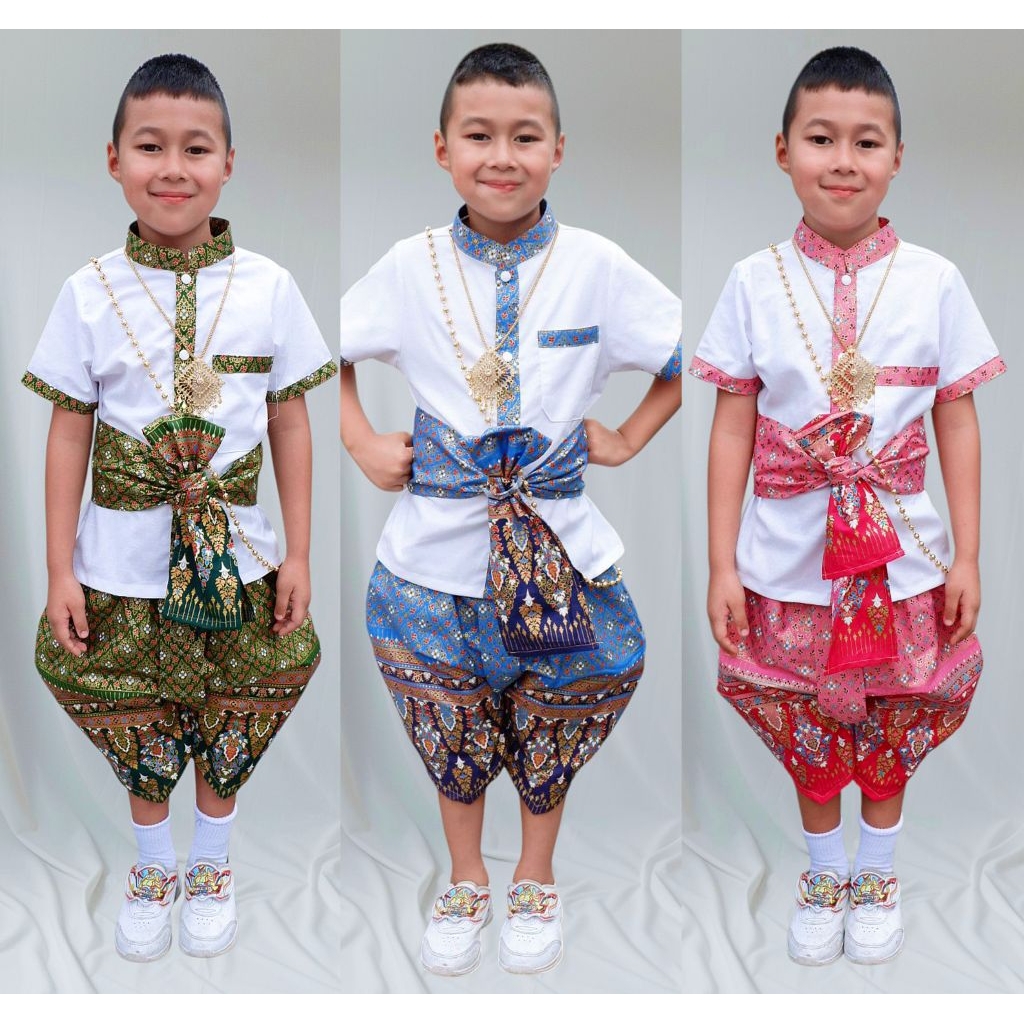 ชุดไทยเด็กคอจีนลายใหญ่(ไม่รวมเครื่องประดับ)
