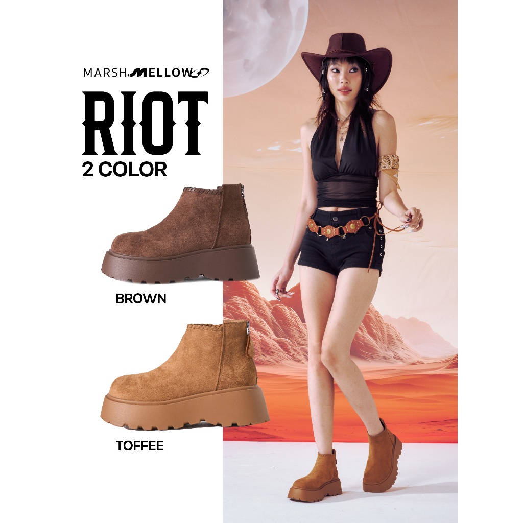 RIOT BOOTS - MARSHMELLOW รองเท้าบูธข้อสั้นหนังกลับมีซิบด้านหลัง