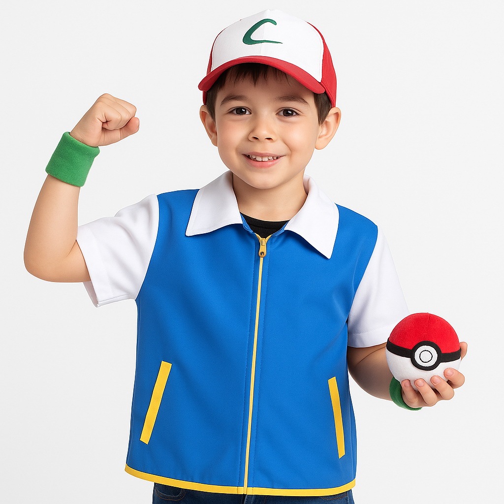 7C28 ชุดเด็ก ซาโตชิ โปเกม่อน Children Anime Cosplay Costume