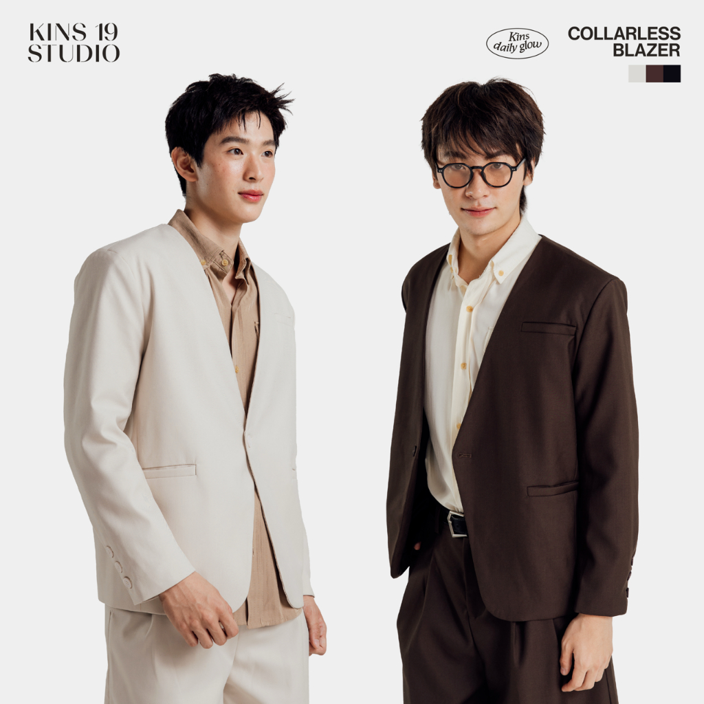 KINS 19 STUDIO |  COLLARLESS BLAZER เบลเซอร์ไม่มีปก เสื้อเบลเซอร์คินส์ [KN321]