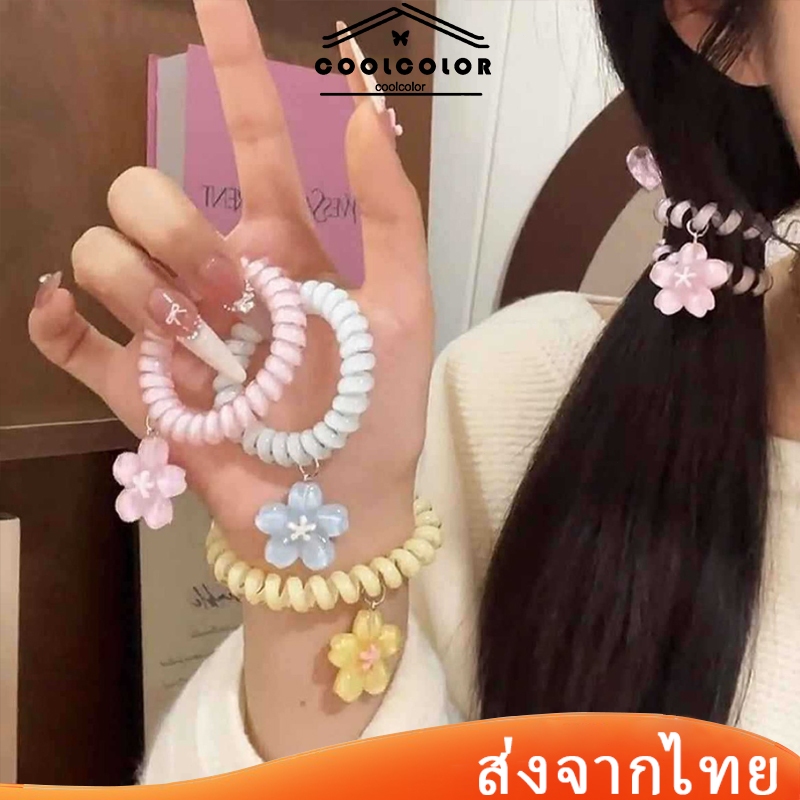ในไทย💖ยางรัดผมหางม้ารูปดอกซากุระน่ารัก หวานสไตล์เกาหลี สีลูกกวาด ความยืดหยุ่นสูง สําหรับเด็กผู้หญิง