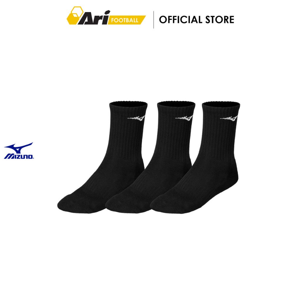 MIZUNO TRAINING SOCKS 3P - BLACK (32GX2505Z09) ถุงเท้ามิซูโน่ แพ็ค 3 สีดำ