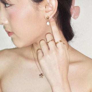 nice try studio - True Star Shiny Rings Set แหวนรูปดาวและพลอยสีชมพู กันน้ำ กันเหงื่อ ไม่ลอก ไม่ดำ