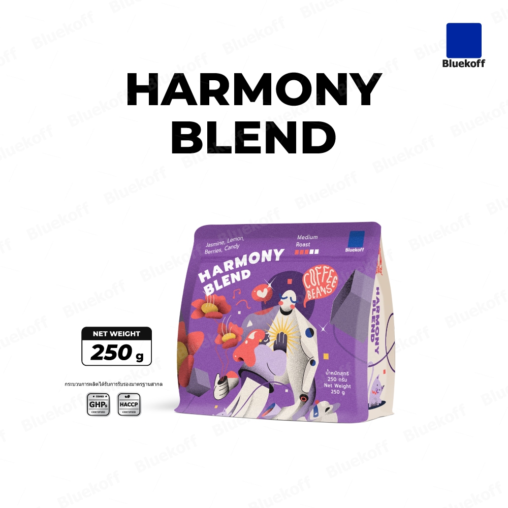 Bluekoff เมล็ดกาแฟเบลนด์  Harmony Blend อราบิก้า 100% (1 ถุง บรรจุ 250 กรัม)