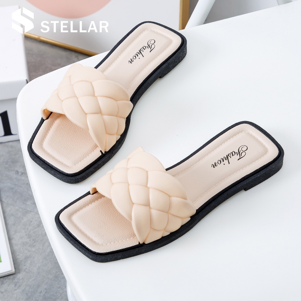STELLAR องเท้าแตะแฟชั่นผู้หญิง แบบสวม สายคาดหน้ากว้าง ดีไซน์เก๋ พื้นยางดี แบบเกาหลี สีสวย