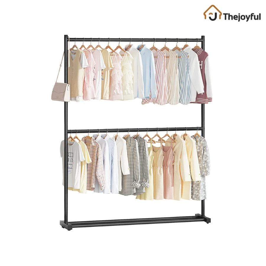 Thejoyful ราวตากผ้า 2 ชั้น ราวแขวนเสื้อผ้า ราวตากผ้าเหล็ก พร้อมชั้นวาง แข็งแรง รับน้ำหนักได้เยอะ