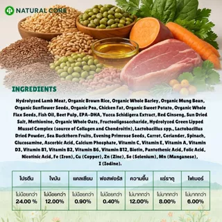 Natural Core ECO 1 Lamb (กระสอบ) อาหารเม็ดสุนัข เกรดออร์แกนิก สูตรเนื้อแกะไฮโดรไลซ์ นำเข้าจากเกาหลี
