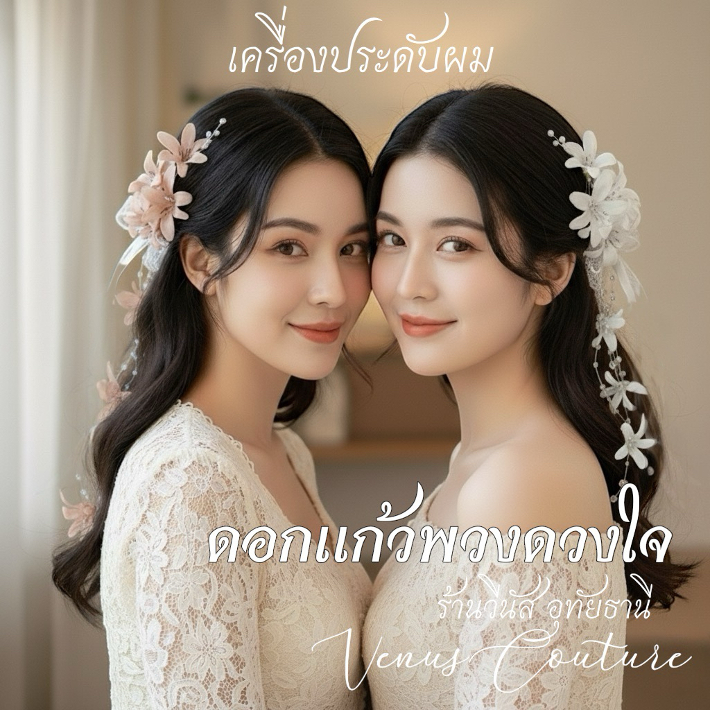 [พร้อมส่งทันที] ดอกไม้ติดผม กิ๊ฟดอกไม้ 1ชิ้น **ดอกแก้วพวงดวงใจ** ติดผมวันแม่ ติดผมลอยกระทง เครื่องประดับผม ชุดเดรสสีขาว