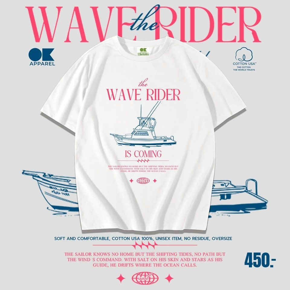 OK Apparel เสื้อยืดคอกลมแขนสั้น ลาย The wave rider Oversize Cotton ⚡️USAคุ้มสุด!⚡️