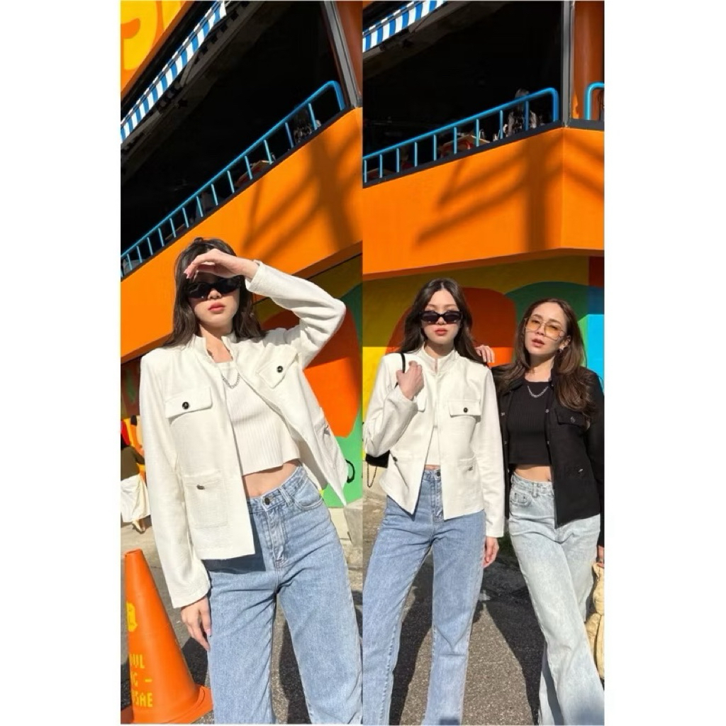 Tshop - เสื้อคลุมทวีตคอตั้ง