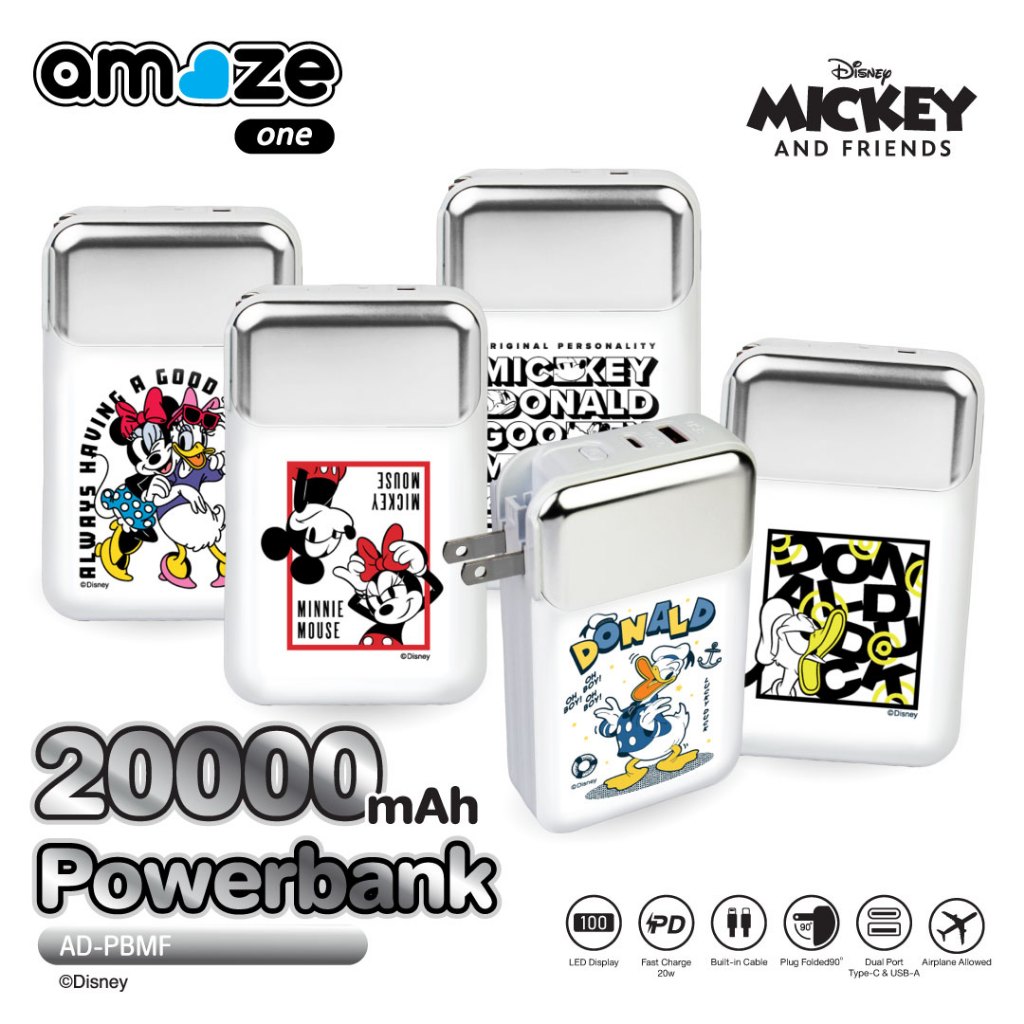Disney Asaki Powerbank 20000 mAh Fast Charge ชาร์จเร็ว 22.5W ลาย Donald Duck Mickey Mouse & Friends 