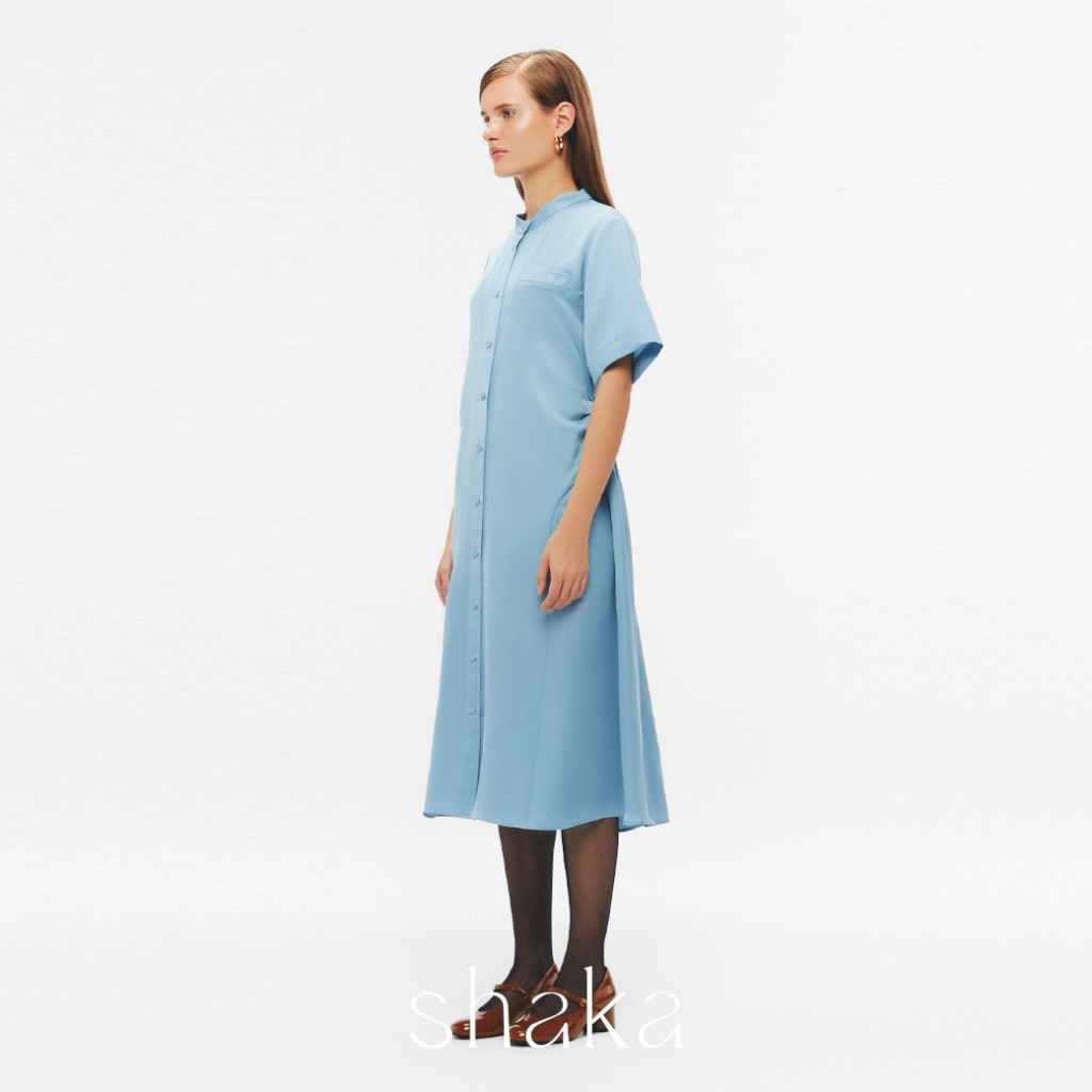 Shaka SS25 Safari Dress เดรสผ้าลินินสไตล์ซาฟารี (BLUE) DS-8250606 — صورة 2