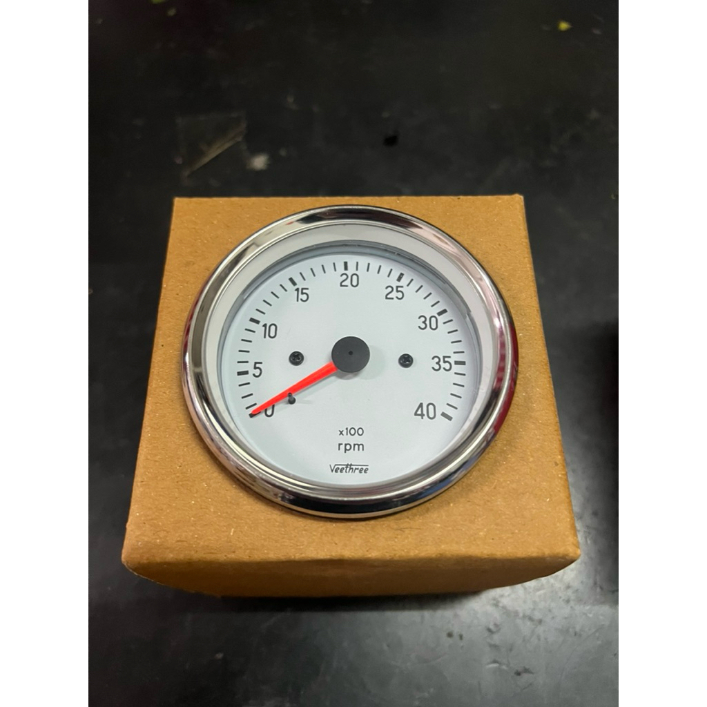 เกย์วัดรอบ 12/24V  80mm หน้าขาว Veethree