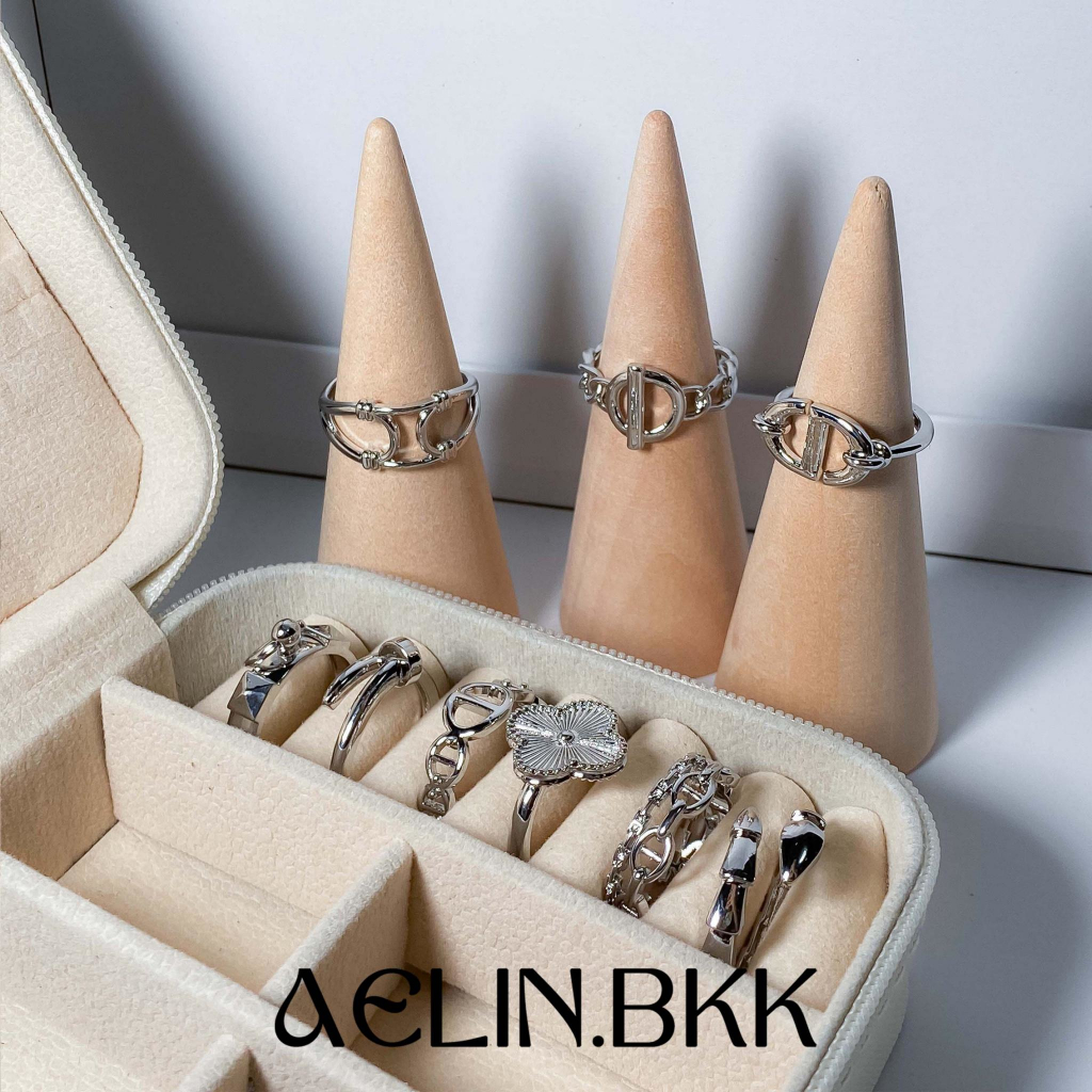 Aelin.bkk แหวนเงิน เคลือบโลหะ สามารถปรับได้ บีบได้