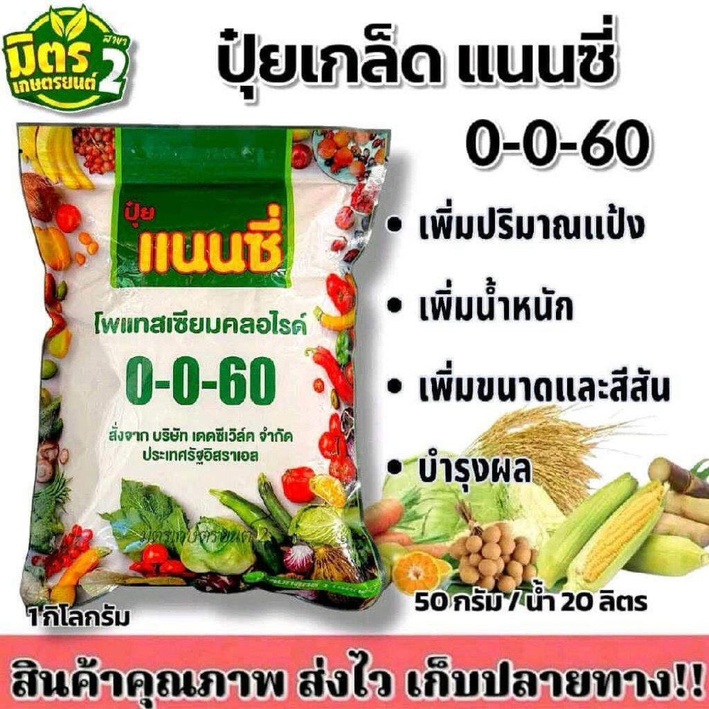 ปุ๋ยเกล็ด0-0-60แนนซี่ จากอิสราเอล  ผงสีขาวละลายน้ำง่าย ขนาด1กิโลกรัม เพิ่มน้ำหนัก เข้าสี ขยายผล