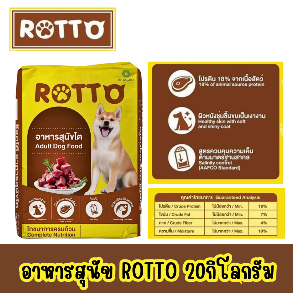 (20 กิโลกรัม) Rotto อาหารสุนัข จากเบทาโกร หนัก20กิโลกรัม