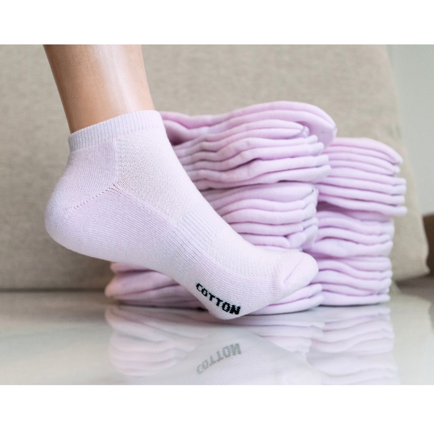 สีม่วง พาสเทล ถุงเท้าพื้นหนาความยาว ตาตุ่ม พื้นหนา เนื้อผ้า COTTON แท้ ( สินค้าคุณภาพ)
