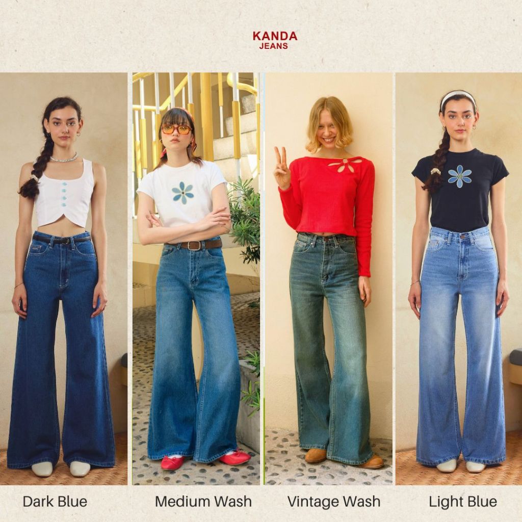 KANDA JEANS :เวอร์ชั่นแรก Papa Blue Jeans กางเกงยีนส์เอวสูงขากระบอกบาน ทรง Baggy jeans – โปรปัง